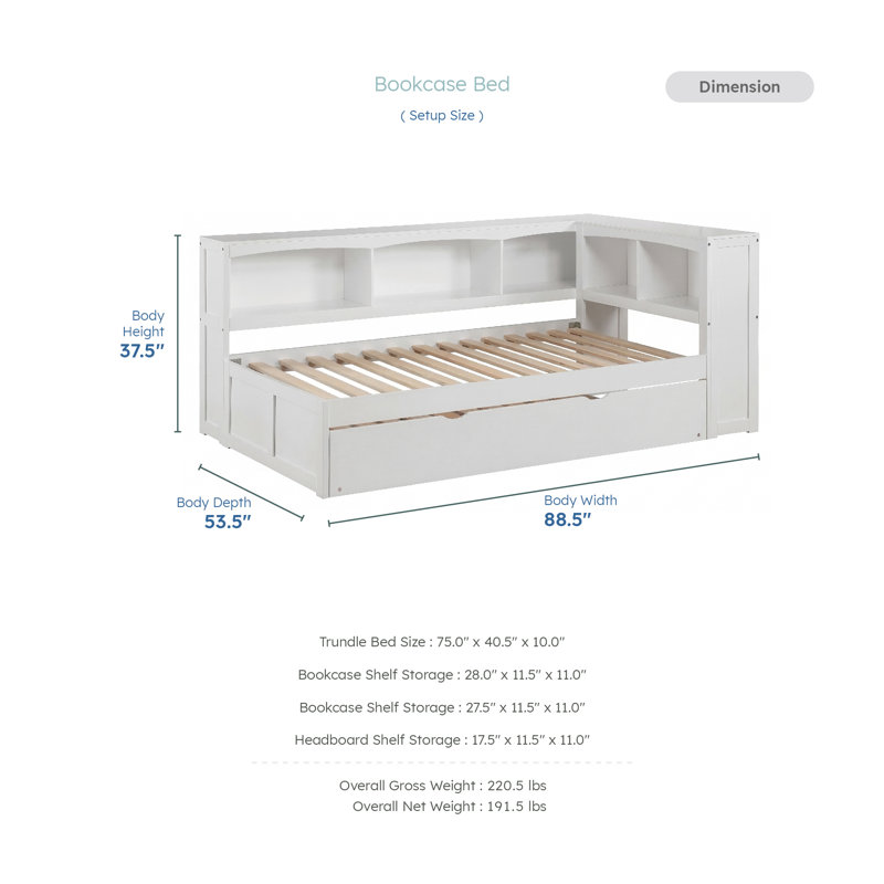 Lit plateforme simple en bois avec lit gigogne Lidio, Blanc, Bois massif et bois manufacturé
