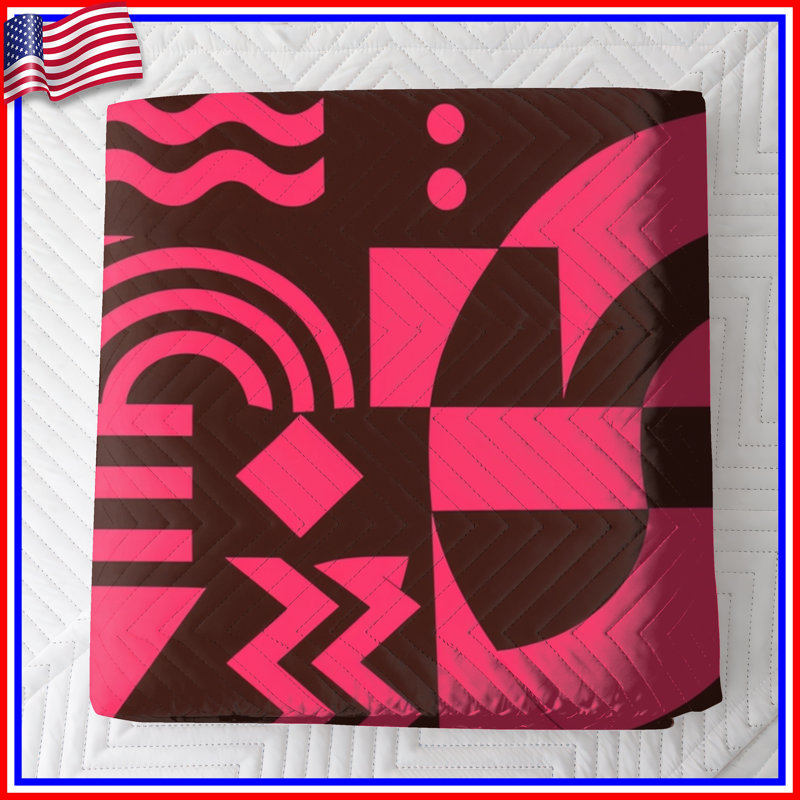 Pink Geometric Shapes Quilted Thin Bedspread, Twin