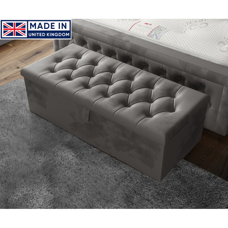 Candace 102cm Wide Tufted Rectangle Storage Ottoman with Hydrolic Arm, Grey