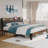 Upholstered Platform Bed with Bookcase Storage Headboard and Charging Station -97975343