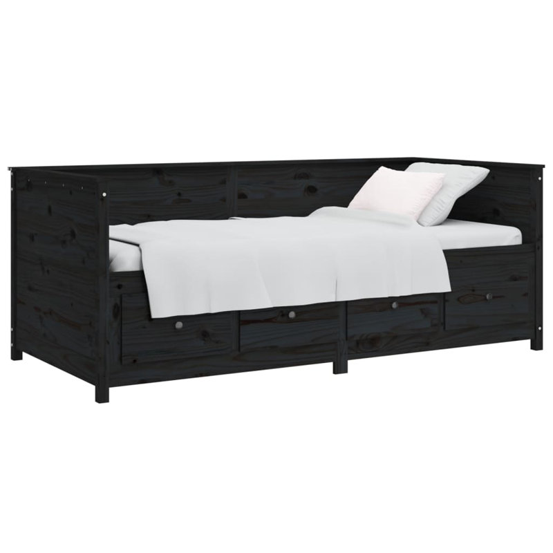 vidaXL Day Bed without Mattress Bed Base Platform Bedstead Solid Wood Pine, Black, 35.4 x 78.7 in