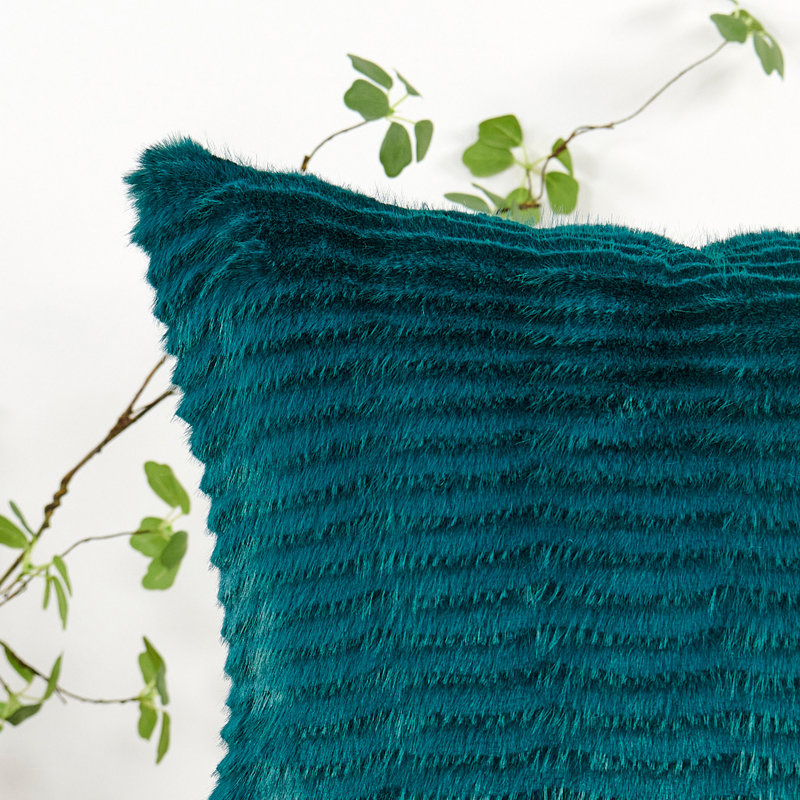 Shaggy Wavy Faux Fur Throw Pillow Cover, Teal
