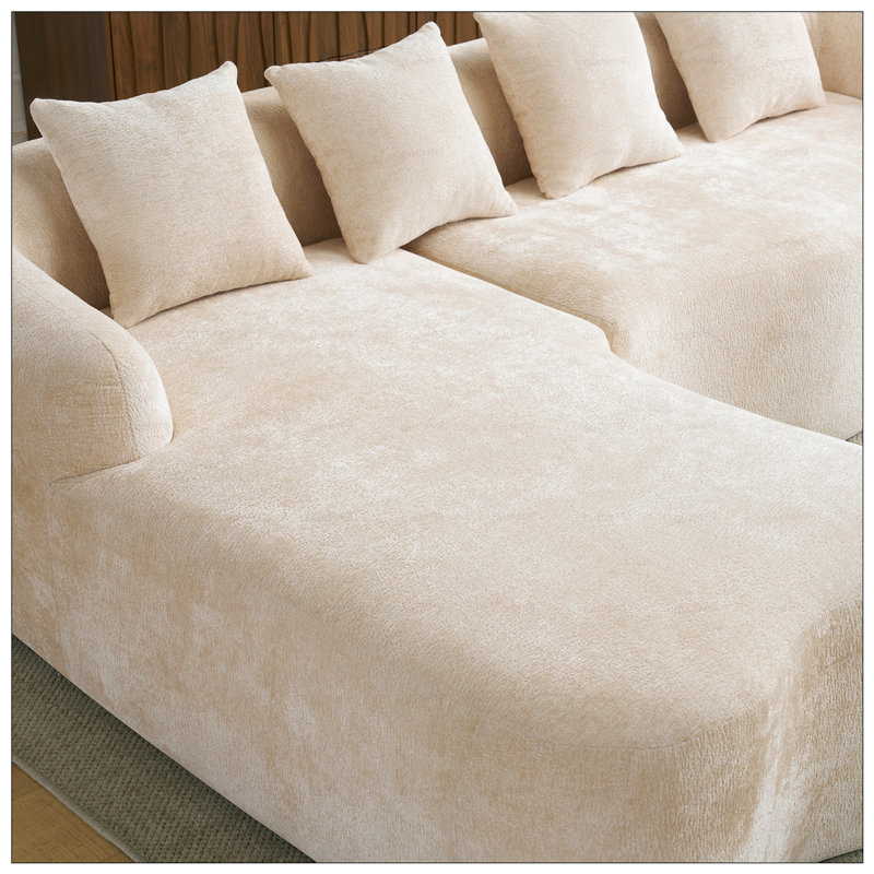 Canapé modulaire modulaire en L en chenille à compression avec méridienne incurvée, confort ultime et design élégant pour la vie moderne.