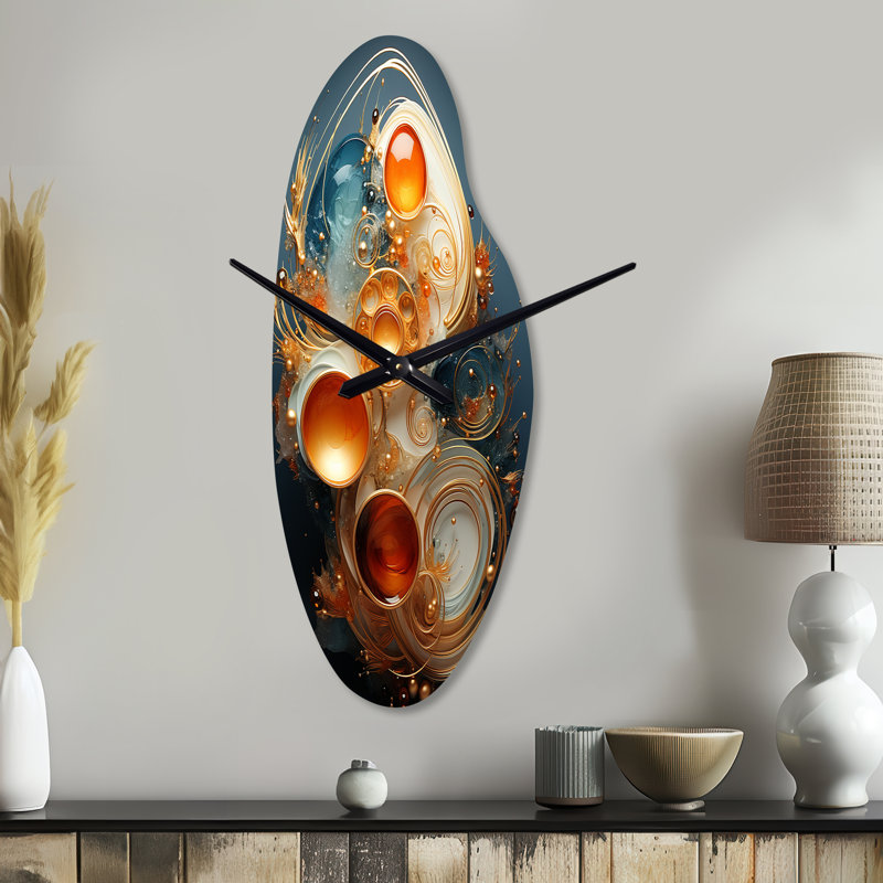 Horloge murale sarcelle, spirale abstraite asymétrique, Moyenne