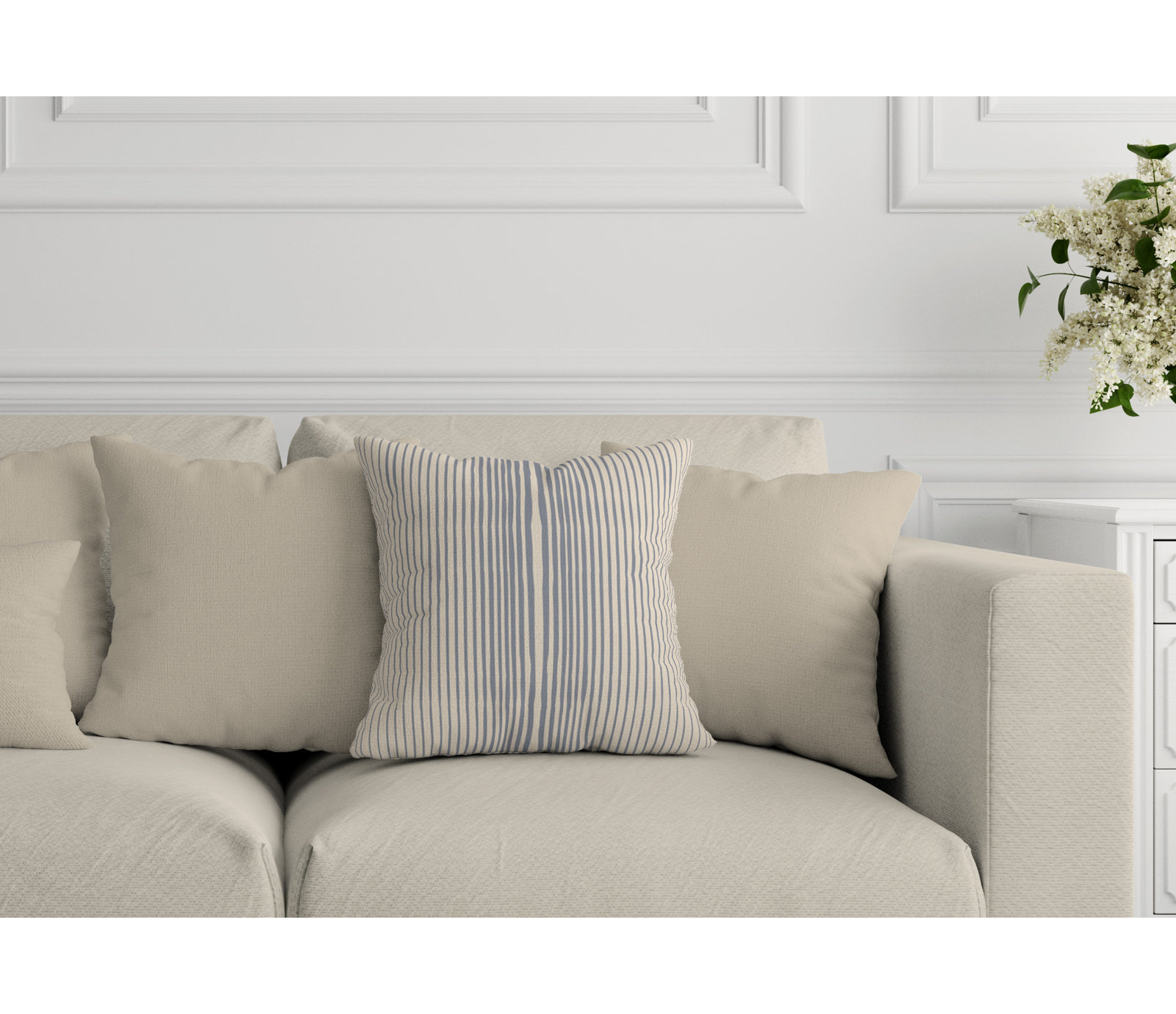 Ash Striped Indoor/Outdoor Throw Pillow, 16" x 16", Beige