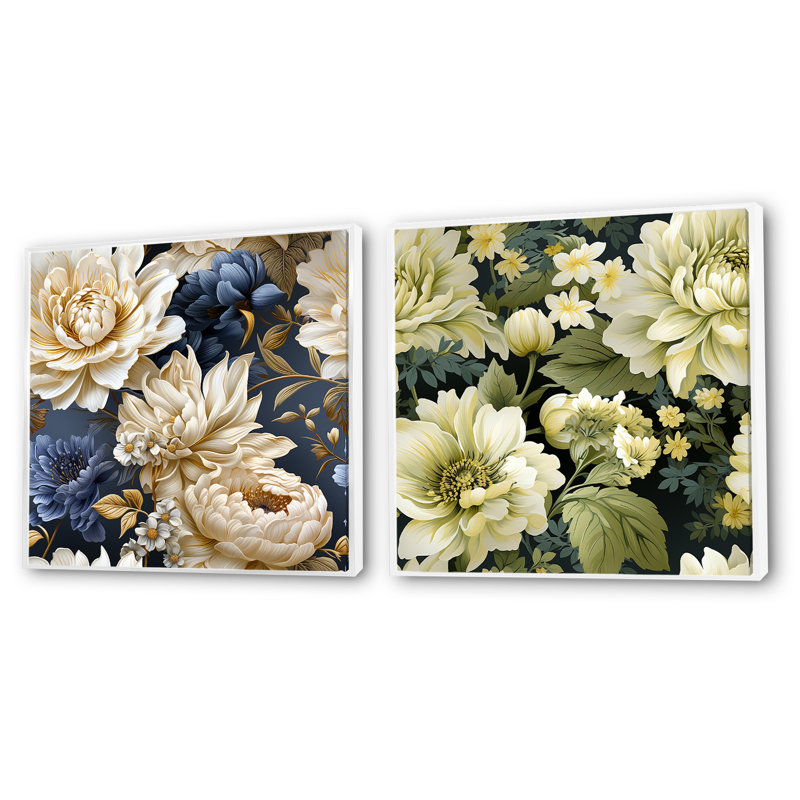 Imen - Ensemble de 2 collages floraux carrés, H 16 po x l 33 po, Cadre flottant blanc