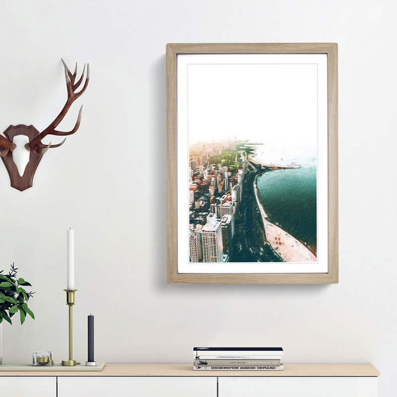Chicago Skyline - Picture Frame Painting Print, 36cm H x 27cm W x 2cm D, Oak Framed