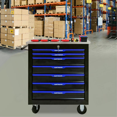 7 DRAWERS MULTIFUNCTIONAL TOOL CART WITH WHEELS-BLACK&BLUE