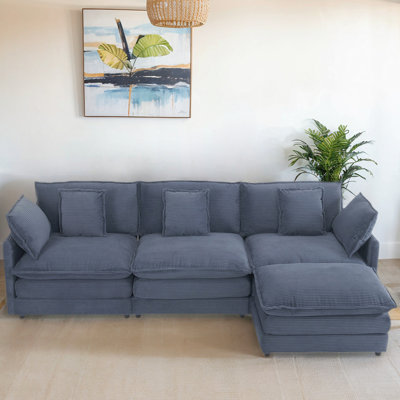 112.6'' Modular L-Shaped Sectional Sofa With Corduroy Upholstery, Storage Pockets & Deep Seating