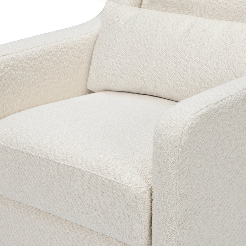 Ivory Boucle Gentle Swivel Glider with Storage Ottoman