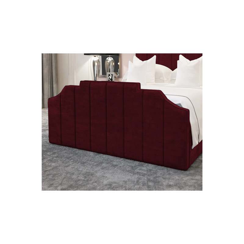 Annalei Regal Velvet Upholstered Bed Frame - Shaped Headboard, Chrome Feet, Super King (6'), Burgundy