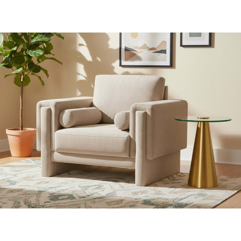 Izziah CAL117 Compliant 43.5'' Wide Armchair, Beige Chenille Fabric