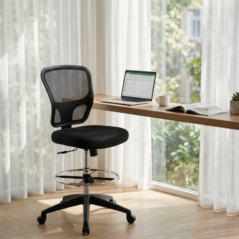 Jonilda Drafting Chair with Footrest Ergonomic Swivel Armless Mesh Office Desk Chair for Home Office, Drafting, Computer Work