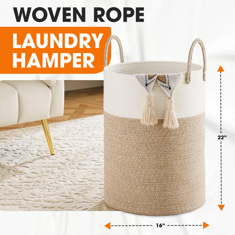  Large Woven Cotton Laundry Hamper with Handles