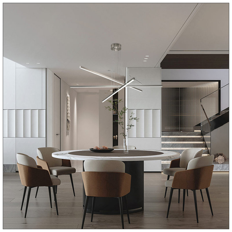 Modern LED Chandelier - Geometric -Arm Design, Adjustable Hanging, Sleek Metal Finish For Dining Room, Living Room & Office