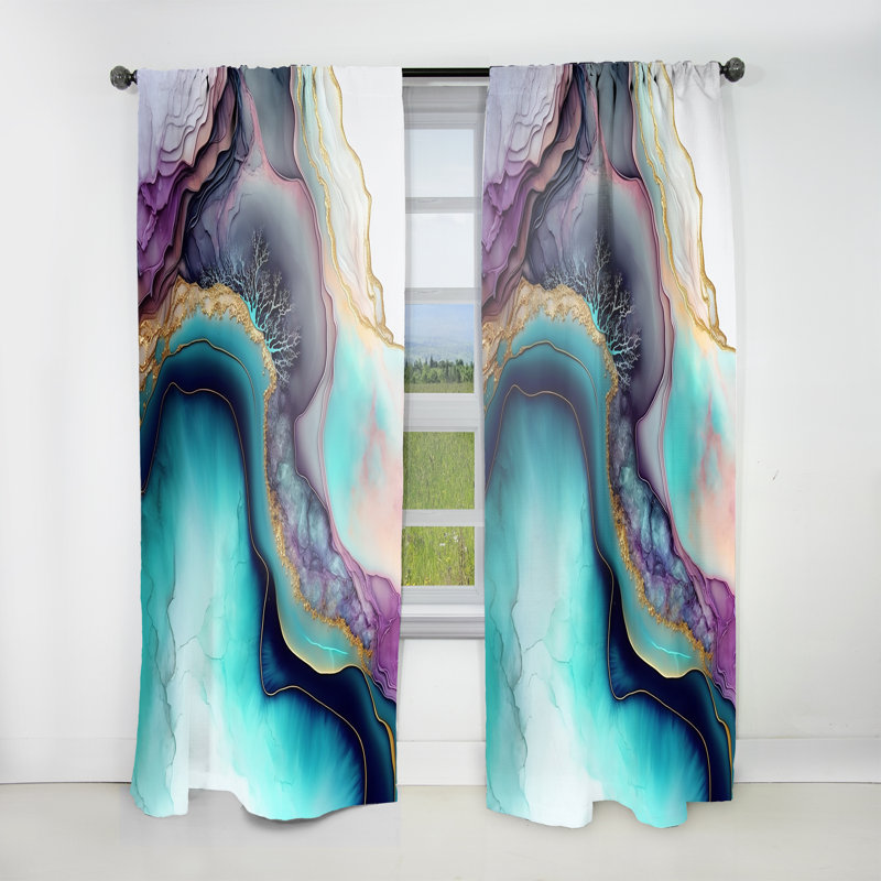Blue Purple Abstract Geode III - Modern Curtain - Velvet Room Darkening - 1 panel, 52" W x 95" L