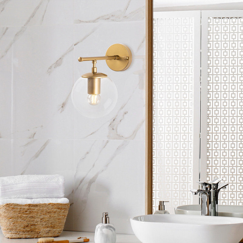 Elegant Wall Lamp, Modern Gold Finish, 9.8 x 9.4 x 9.4 inches | Durable Metal Body with Glass Cap | E14 Socket, Max 40W | Perfect for Scandinavian and Glam Home Décor, Stylish Lighting Solution for Any Room