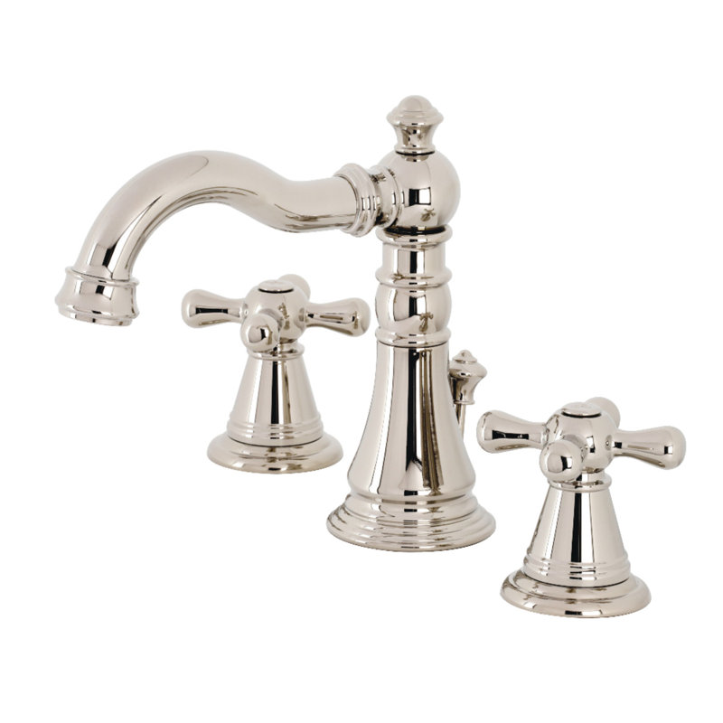 Robinet de salle de bain à large entraxe avec bonde, Nickel poli