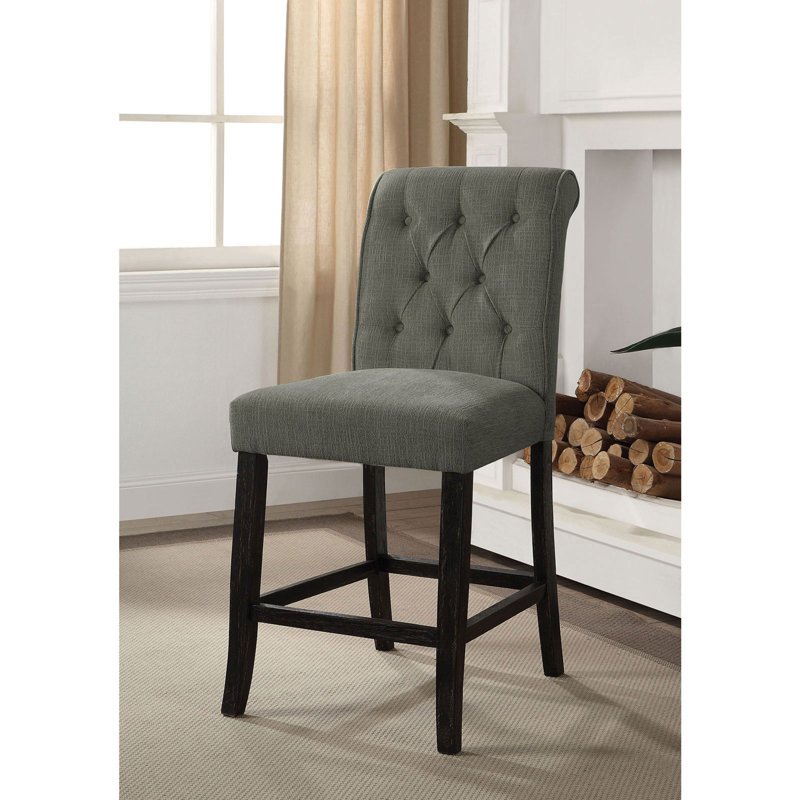 Biyron Bar Stool, Counter Stool (25.5" Seat Height), Gray Polyester/Antique Black Frame