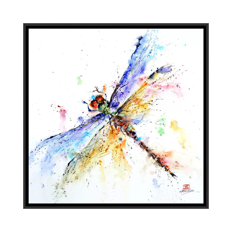 «Dragonfly» par Dean Crouser, reproduction d'art sur toile tendue, H 26 po x l 26 po x P 1,5 po, Toile avec cadre noir