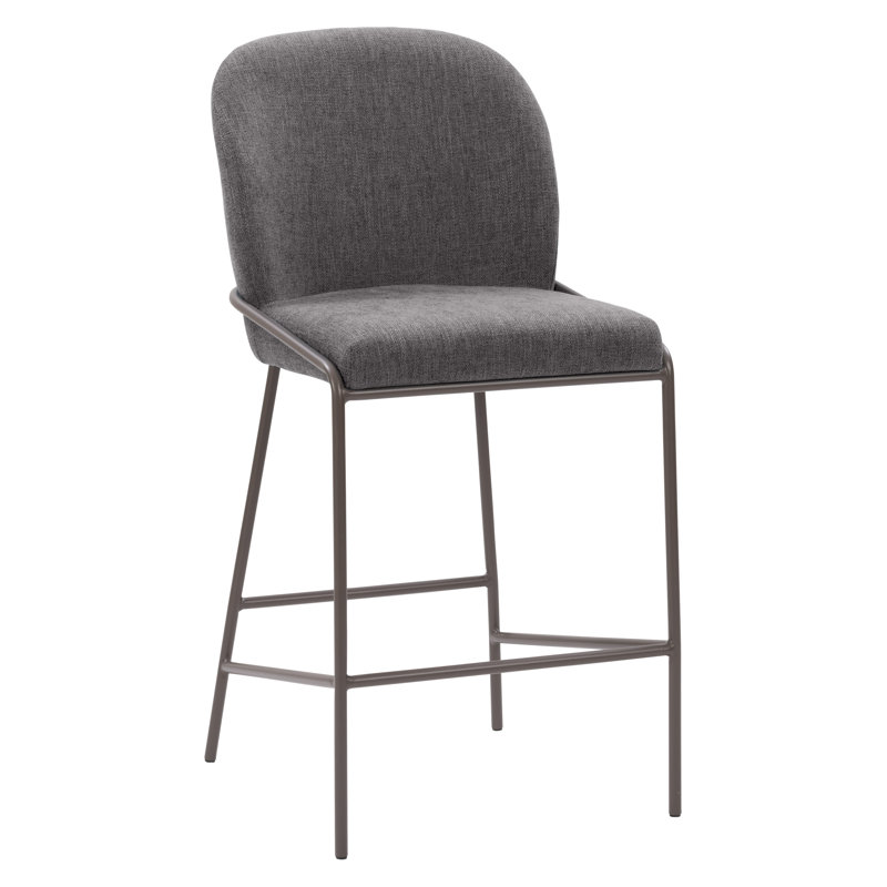 Deciderio Upholstered 26.25'' Counter Stool with Metal Legs, Polyester-Dark Gray