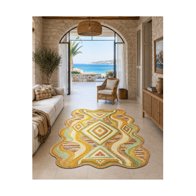 Tapis beige tissé à motif de poissons Mosso