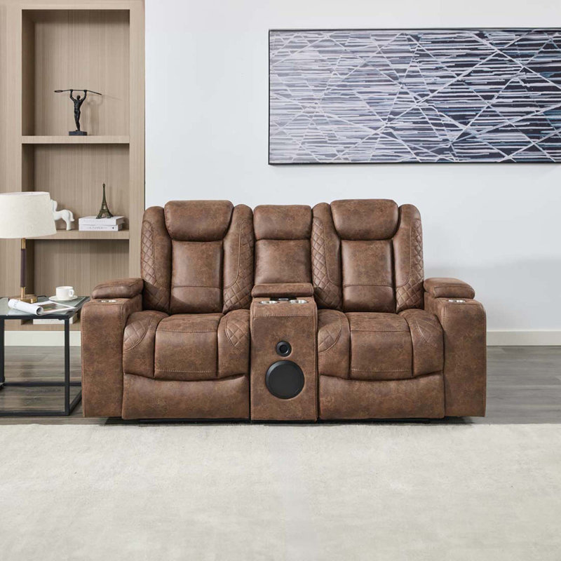 Berwin 2 SEATER FABRIC AUTO RECLINER SOFA WITH CONSOLE GREY, Brown Fabric