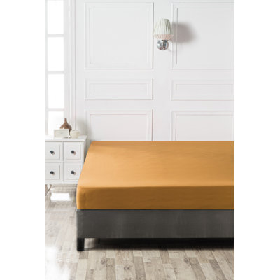 Drap-housse double Premium, couleur moutarde, 51,2 po x 78,7 po | 100% coton, 142 fils, protection antibactérienne, Sanforized | Lavable à la machine à 30 ° C | Literie douce, durable et confortable pour votre chambre à coucher