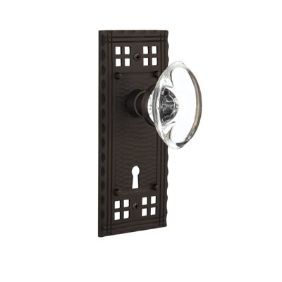 Crystal Oval Interior Mortise Door Knob with Craftsman Long Plate
