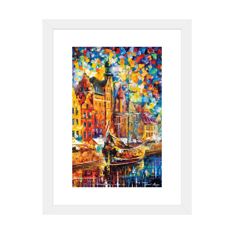 « Old dock » par Leonid Afremov, reproduction d’art, Papier encadré blanc, Blanc, H 24 po x l 16 po x P 1 po