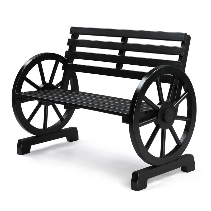 41" Wooden Wheel Bench Outdoor, Black