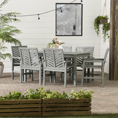 Alfonsi 6 - Person Acacia Solid Wood Patio Dining Set Umbrella Hole Included Rectangular Table