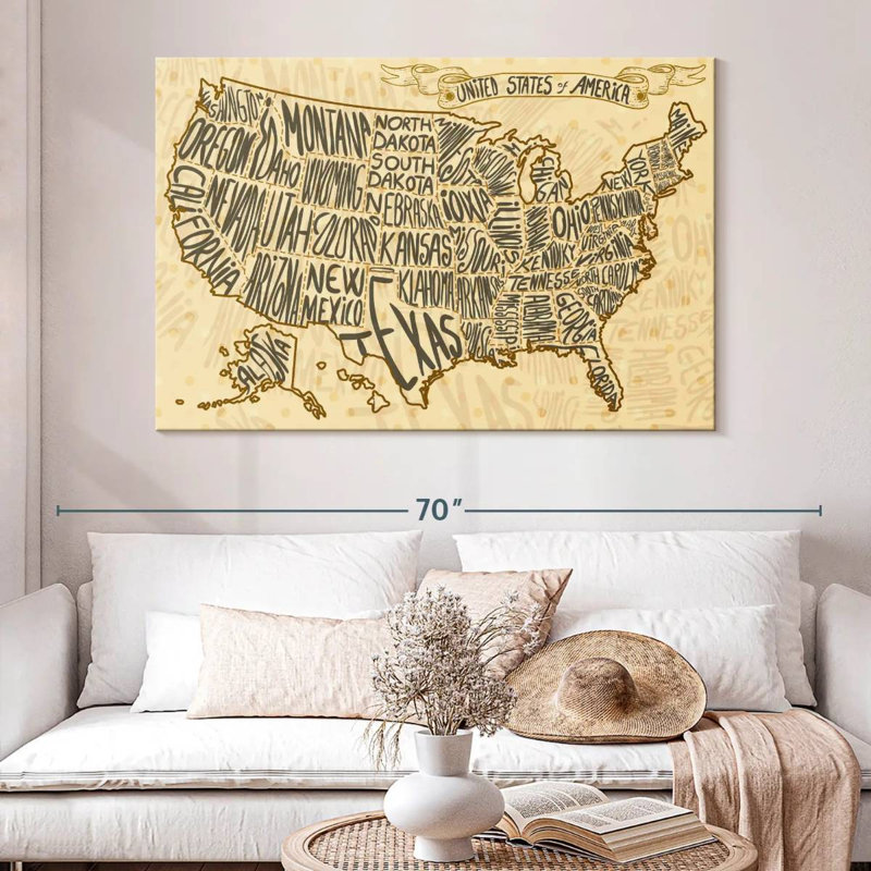 Carte des États-Unis à Aliaz, H 34 po x l 51 po