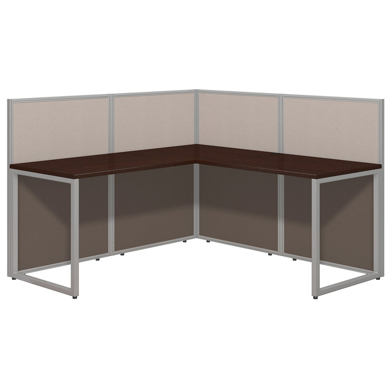 Easy Office 1 Piece L-Shape Computer Desk Office Set - Reversible, Mocha Cherry