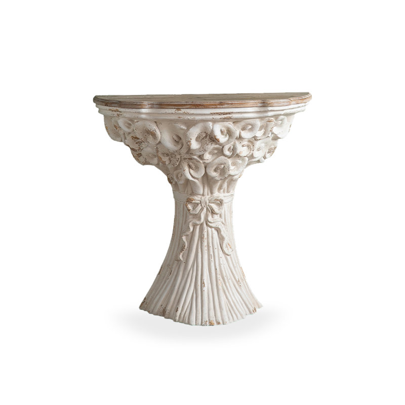 32.48" White Semi-Circle Solid Wood Console Table