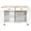 Chariot pour îlot de cuisine - blanc, plateforme en bois massif pour le travail, armoire à 4 portes, 2 tiroirs, porte-épices et porte-serviettes, plan de travail à roulettes verrouillables, fonction-120266011-120266012
