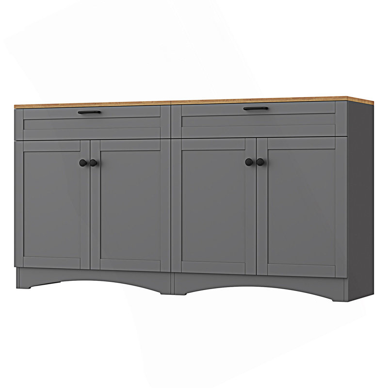 Console de télévision, meuble télé de style campagne avec 2 tiroirs, buffet avec tablettes réglables, armoire Mid-Century