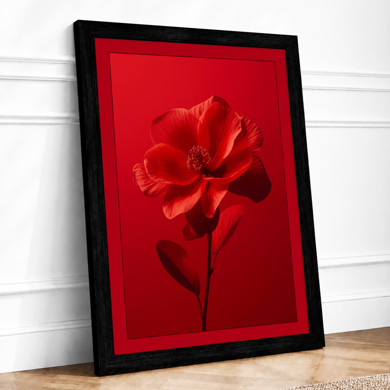 Single Crimson Bloom Botanical - Framed Print, Black, A4 - 29.7 x 21.0 cm