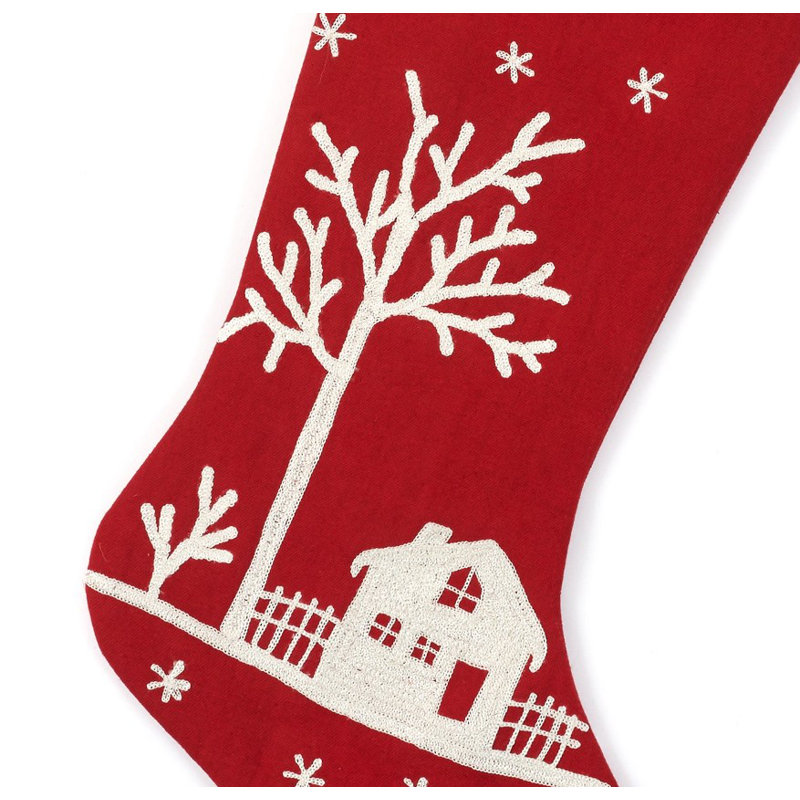 Snowy Village Scene Christmas Stocking