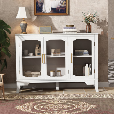 Armoire en bois naturel avec 2 portes et 7 tiroirs pour le salon et la salle à manger, solution de rangement spacieuse
