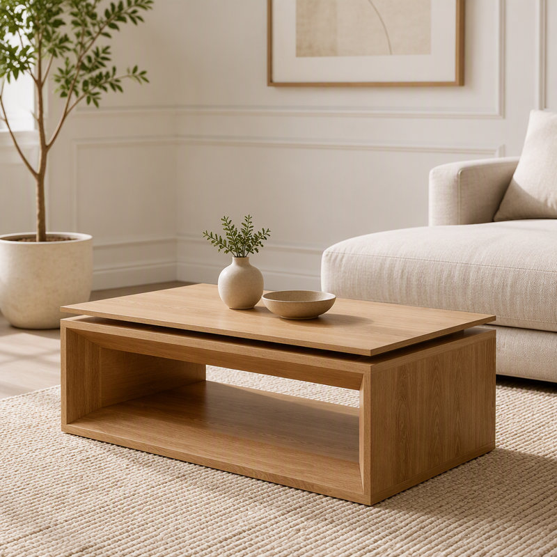 Table basse relevable avec rangement, Noyer