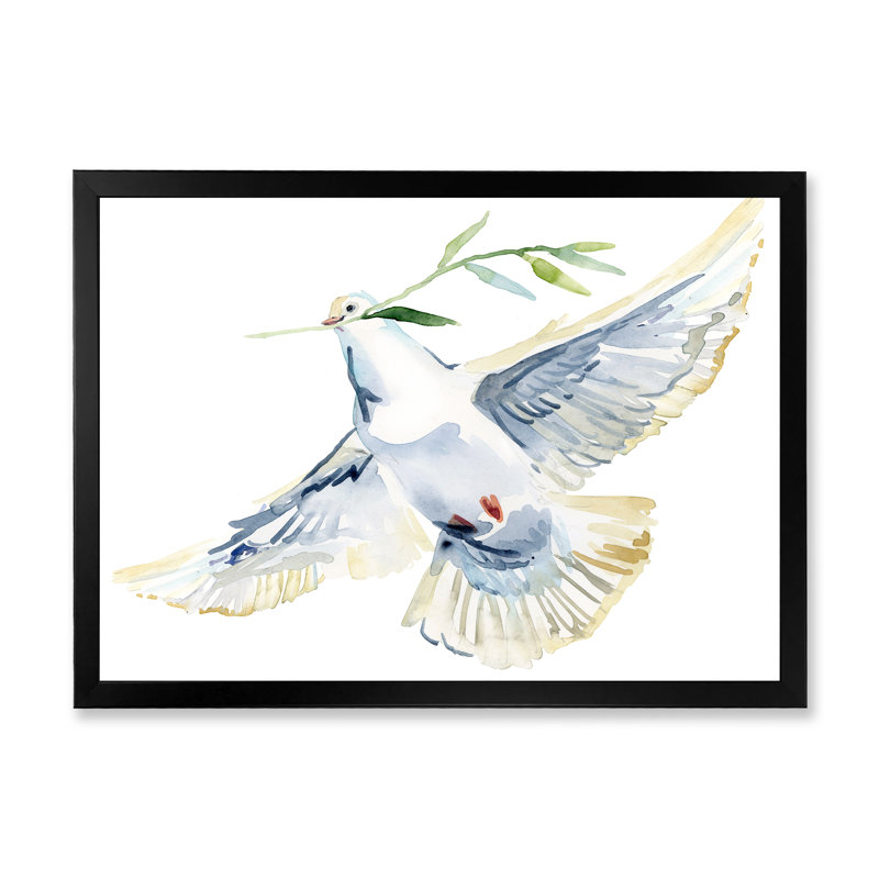 " Flying White Dove Bird III ", Black Picture Frame, 8" H x 12" W x 1" D
