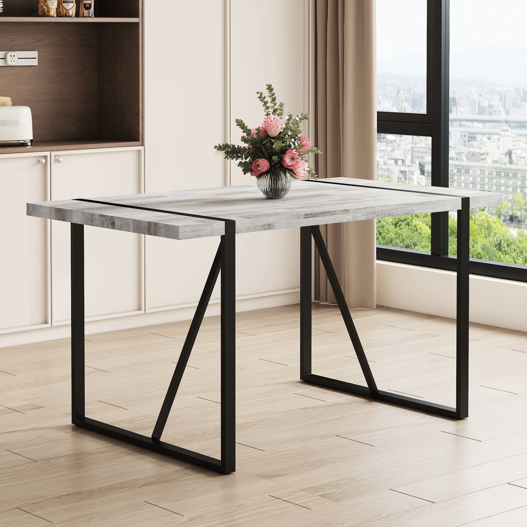 Textured Table Leg George Oliver Minimalist Dark Wood Textured Table With Stable Metal ...