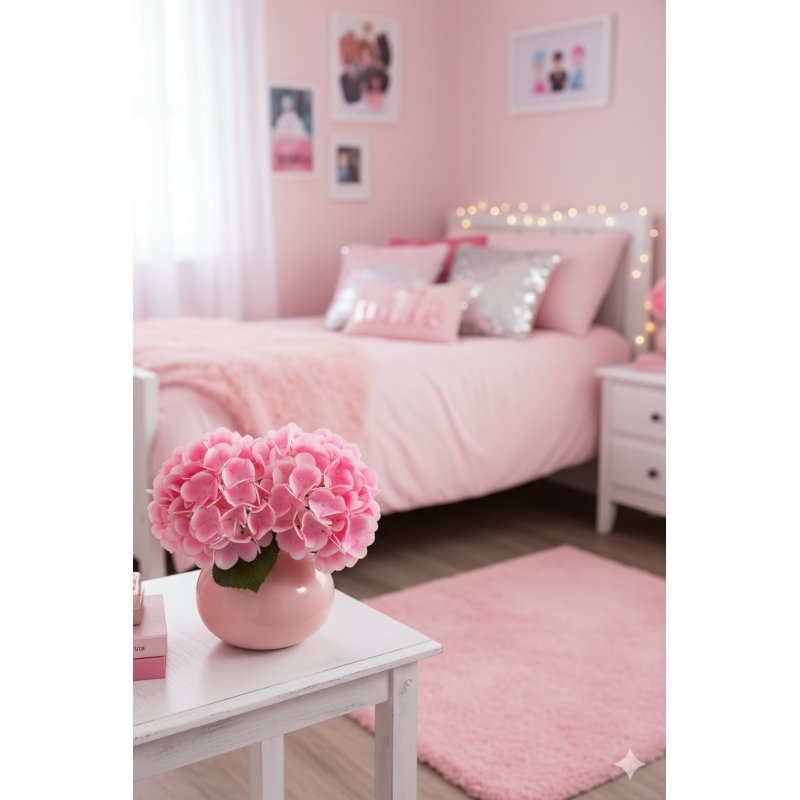 Tige d'hortensia artificielle de 17,75 pouces avec une fleur rose de 8 pouces, une fausse fleur réaliste pour la maison, le mariage et les arrangements floraux
