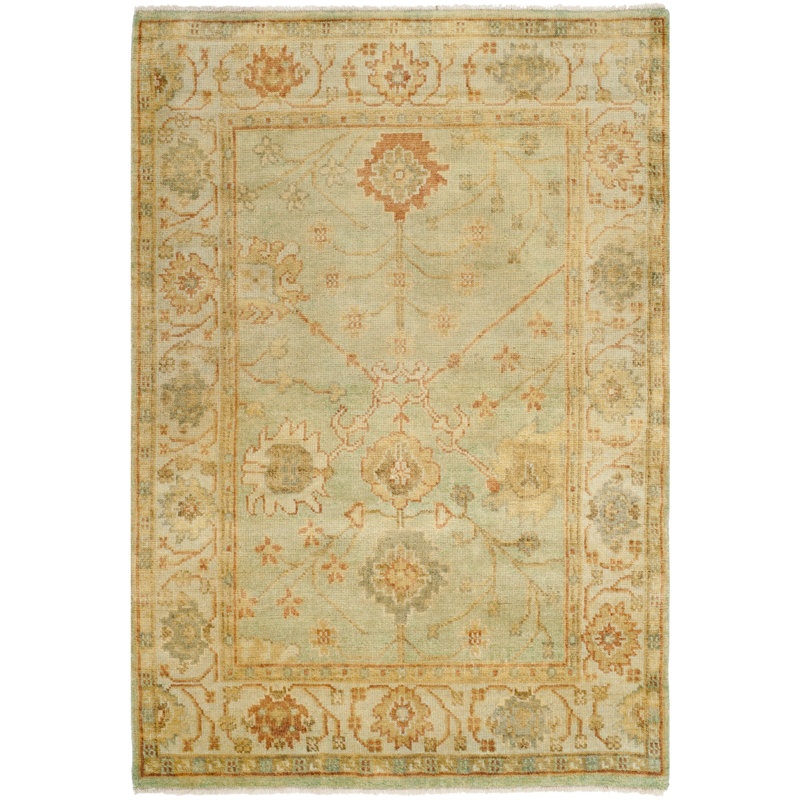 Ajanique Hand Knotted Wool Dark Green/Beige Rug