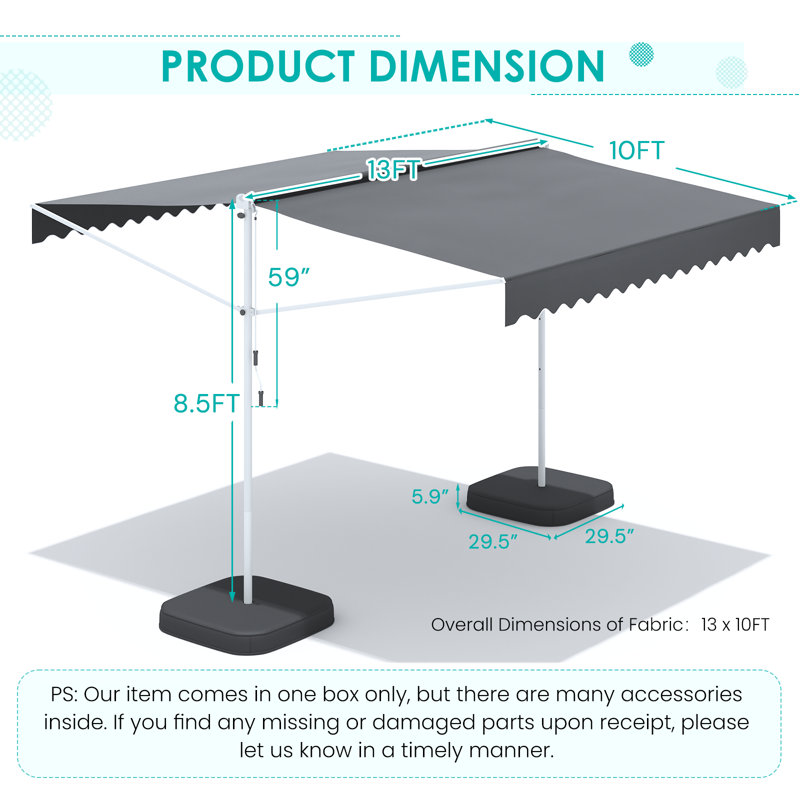 Free Standing Retractable Awning With Weighted Base
