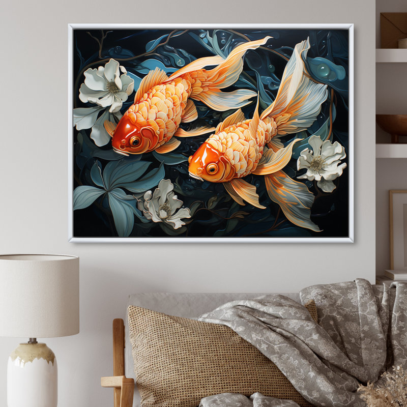 " Fishing Harmonious Hues I ", 34" H x 44" W x 1.5" D, White Floater Framed