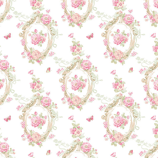 Papier peint 32,7 pi x 20,5 po Heilyn, Rose / beige / jaune