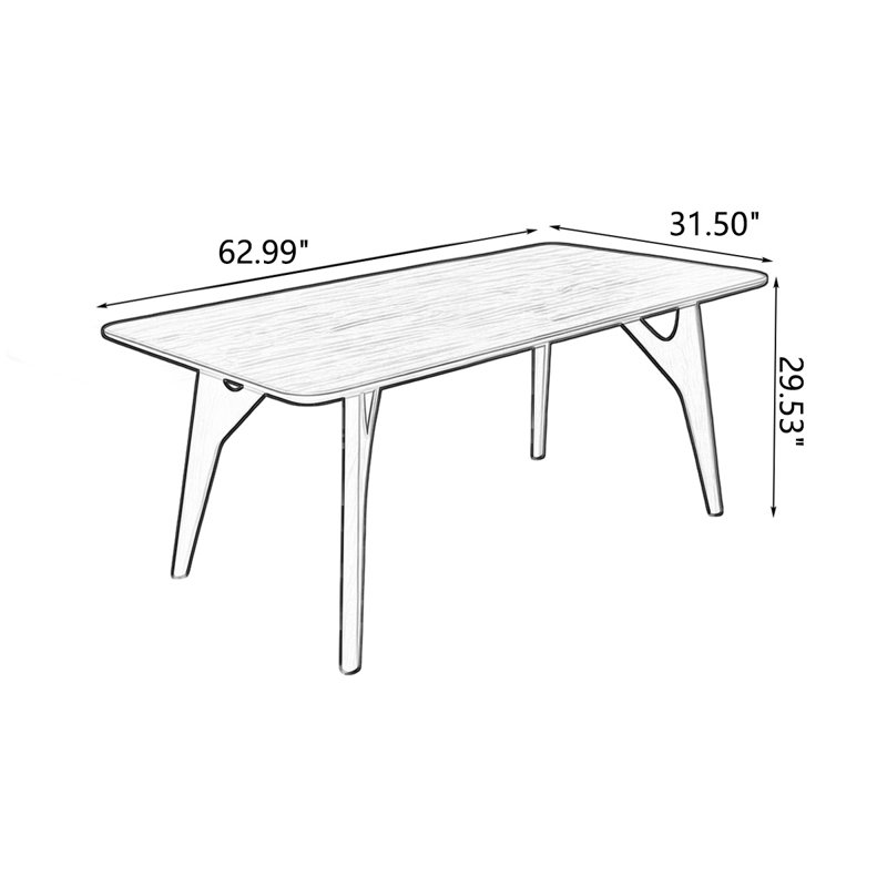 Brown Rectangular Solid Wood A-Frame Dining Table, 29.53"H x 62.99"L x 31.50"W