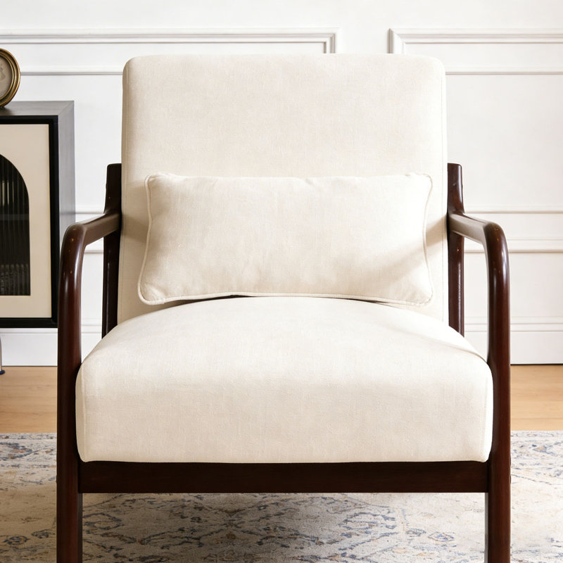 Modern Armchair, Accent Chair with Solid Wood Frame, Beige